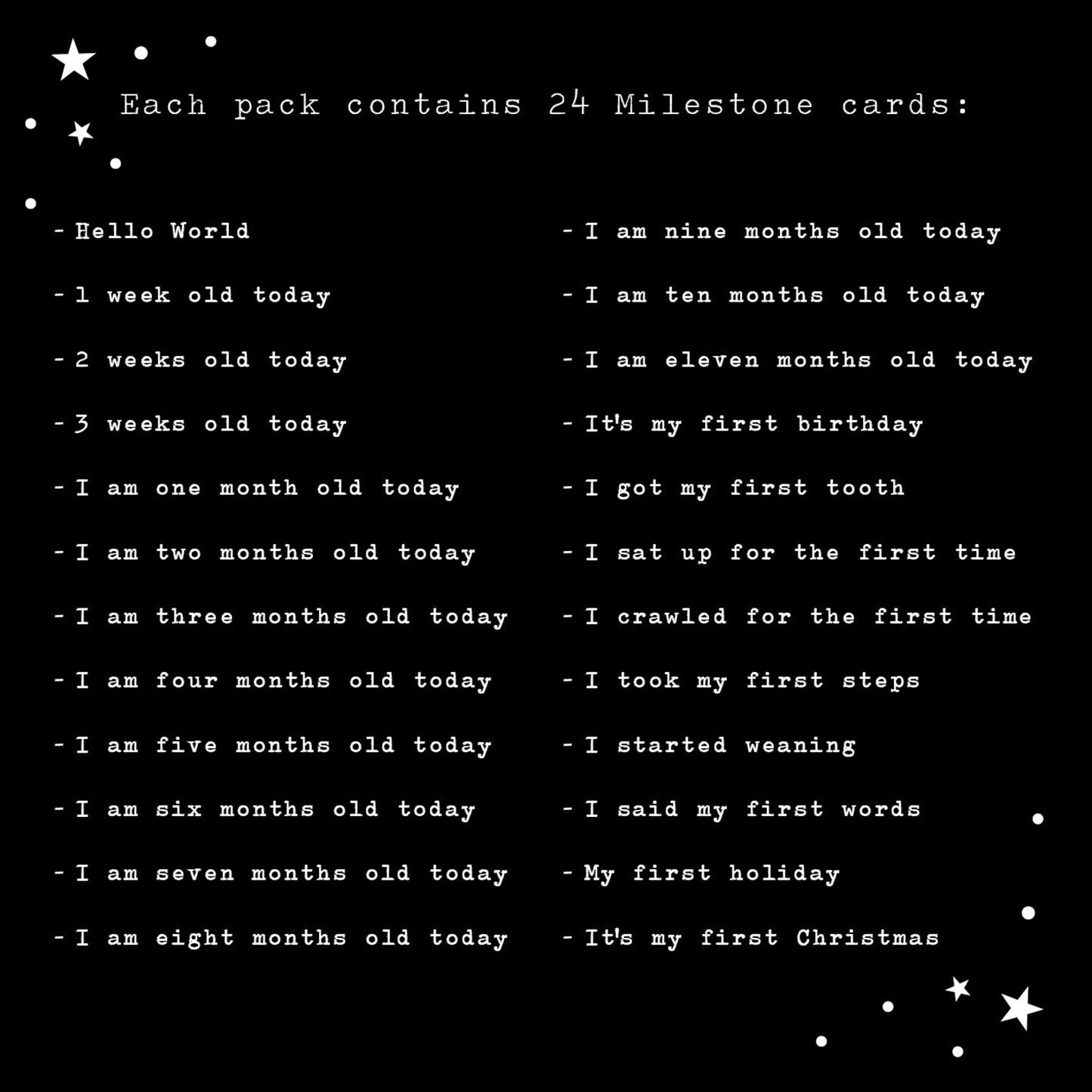 Baby MILESTONE cards - pack of 24