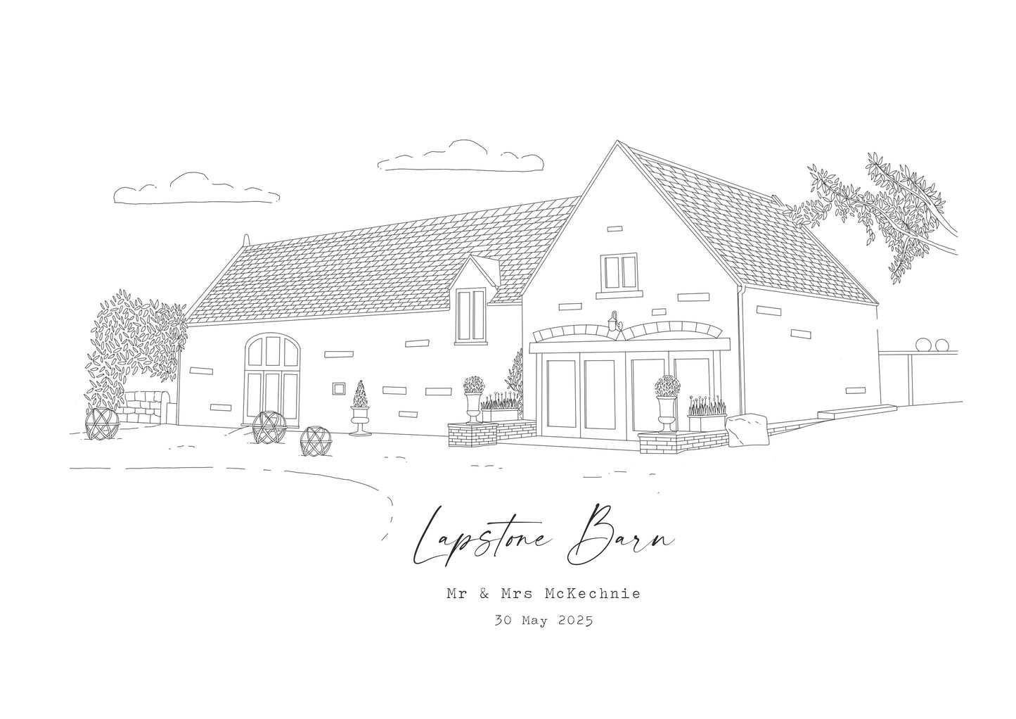 LAPSTONE BARN - Hand Drawn Wedding Venue Print- Wedding Gift, 1st Wedding Anniversary Present - DIGITAL PRINT