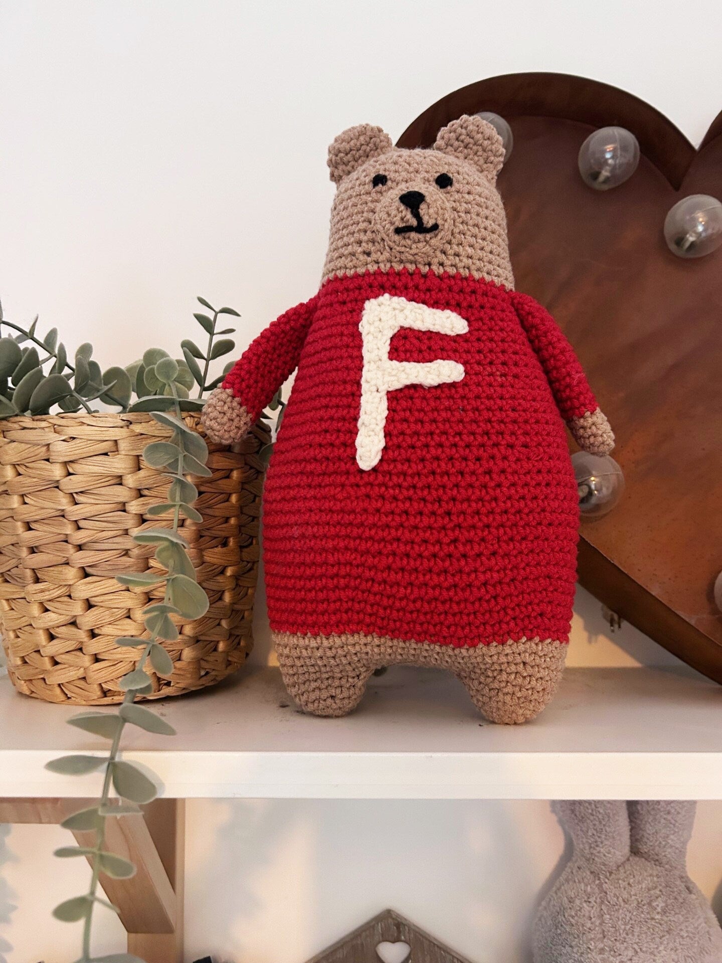 Crocheted teddy bear, personalised teddy bear, first teddy