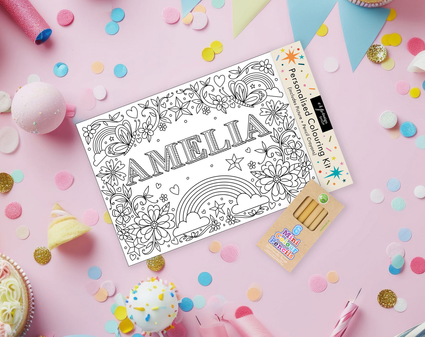 Personalised Colouring Kit (Includes Pencils) – DINOSAUR theme - party bags - party activity
