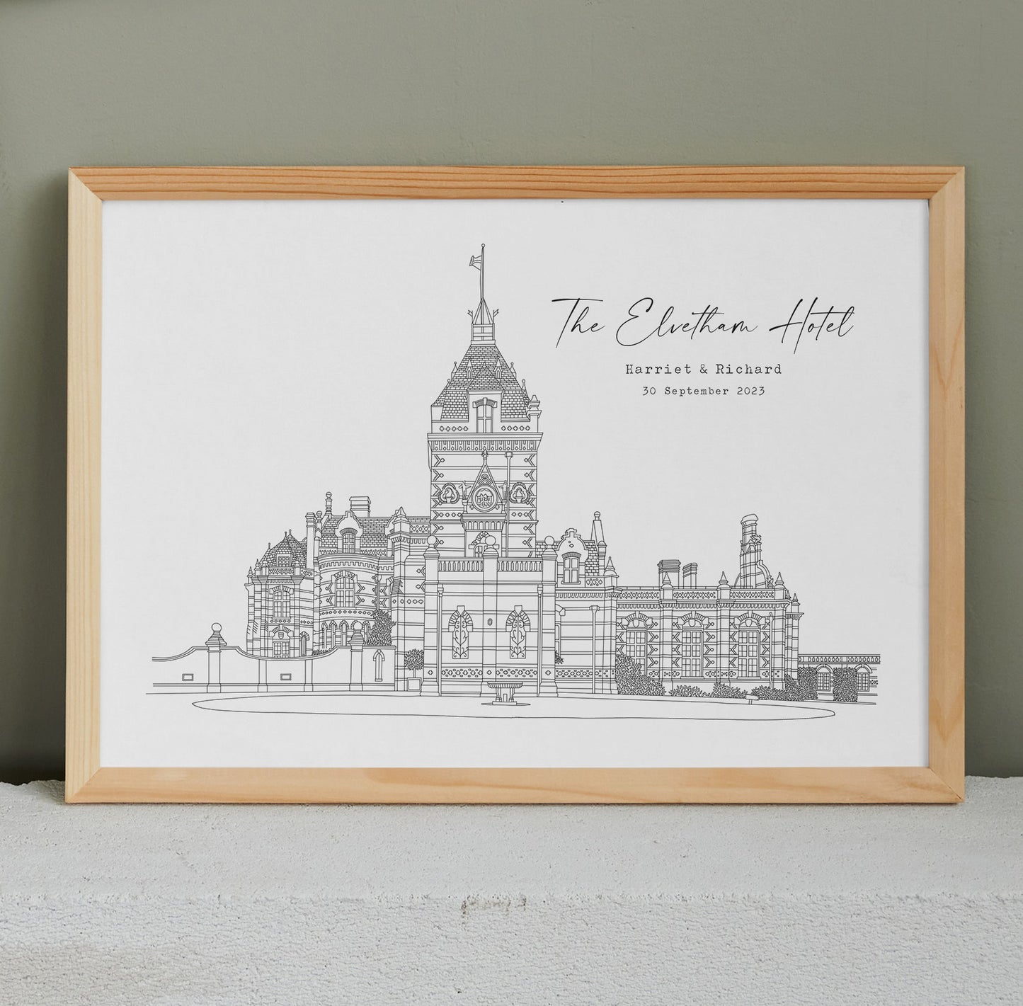 THE ELVETHAM HOTEL - Hand Drawn Wedding Venue Print- Wedding Gift, 1st Wedding Anniversary Present - DIGITAL PRINT