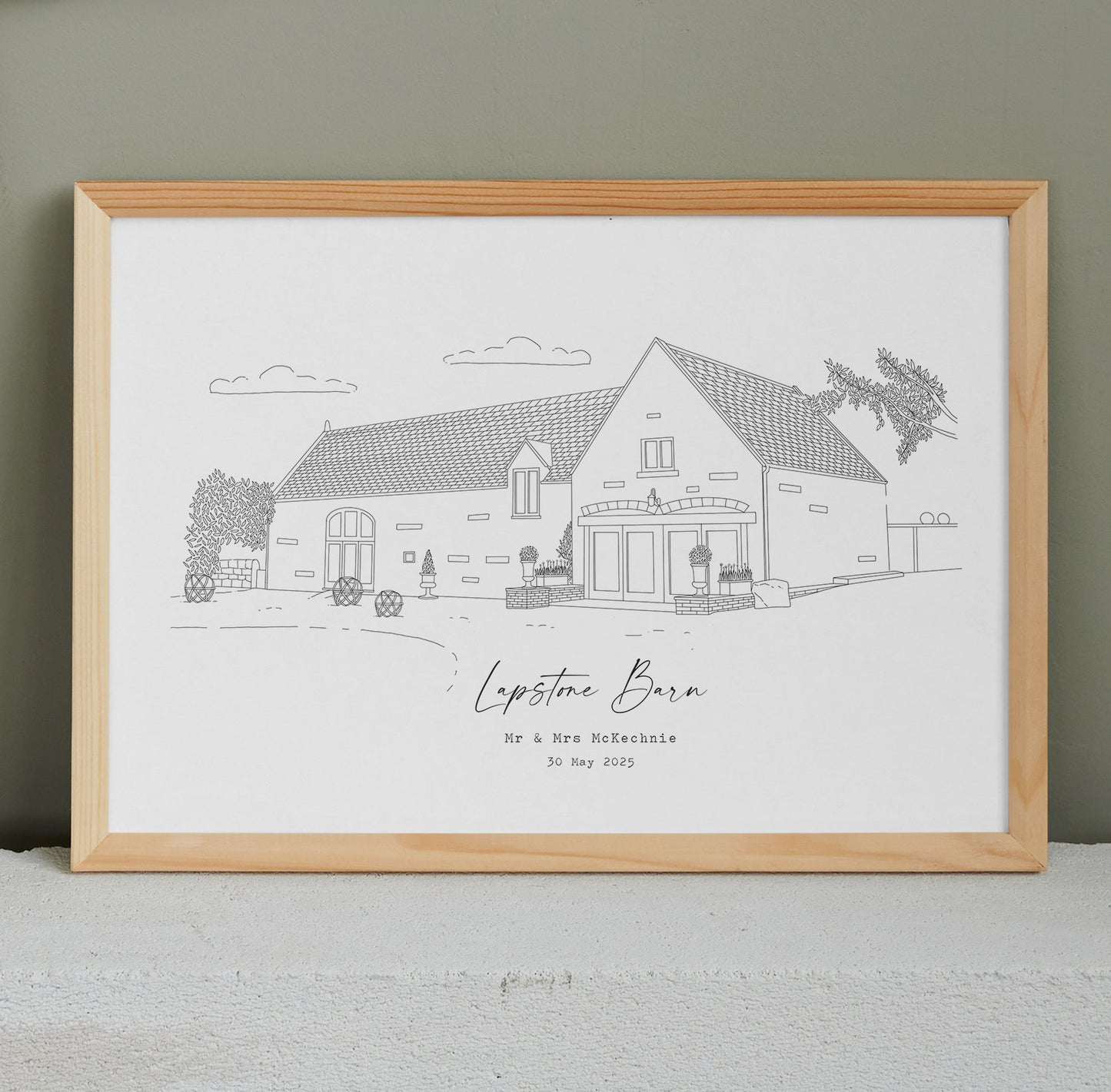 LAPSTONE BARN - Hand Drawn Wedding Venue Print- Wedding Gift, 1st Wedding Anniversary Present - DIGITAL PRINT