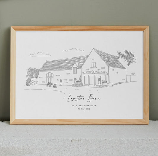 LAPSTONE BARN - Hand Drawn Wedding Venue Print- Wedding Gift, 1st Wedding Anniversary Present - DIGITAL PRINT