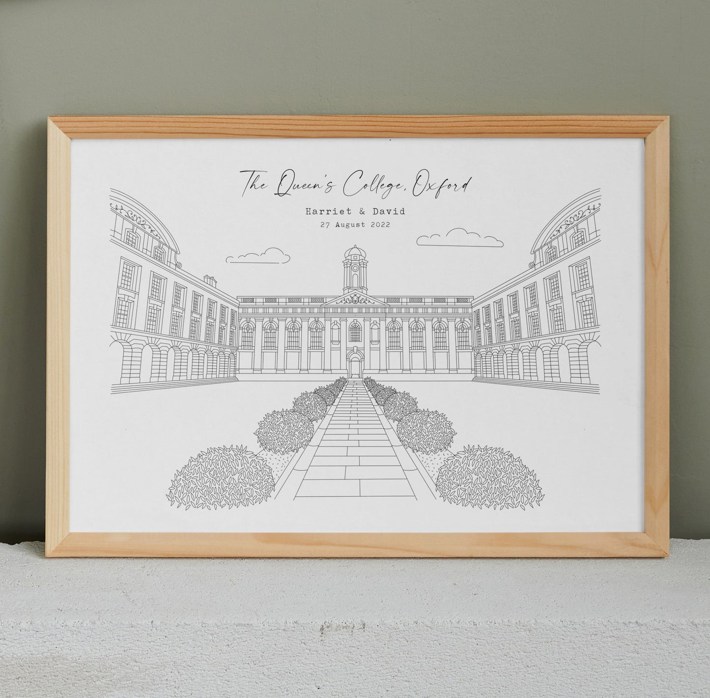 QUEEN'S COLLEGE, OXFORD - Hand Drawn Wedding Venue Print- Wedding Gift, 1st Wedding Anniversary Present - DIGITAL PRINT (Copy)
