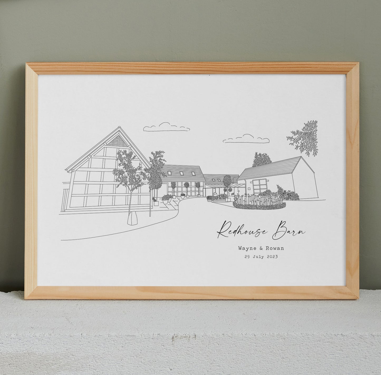 REDHOUSE BARN - Hand Drawn Wedding Venue Print- Wedding Gift, 1st Wedding Anniversary Present - DIGITAL PRINT