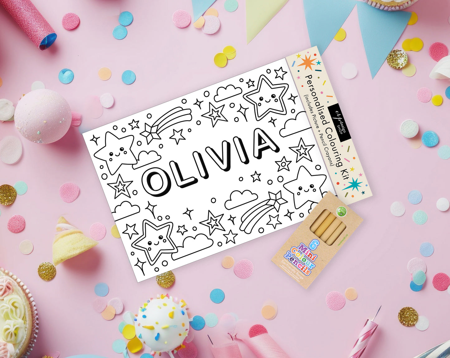 Personalised Colouring Kit (Includes Pencils) – UNICORN theme- party bags - party activity