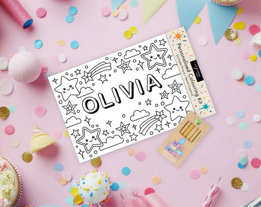 Personalised Colouring Kit (Includes Pencils) – STARS theme - party bags - party activity