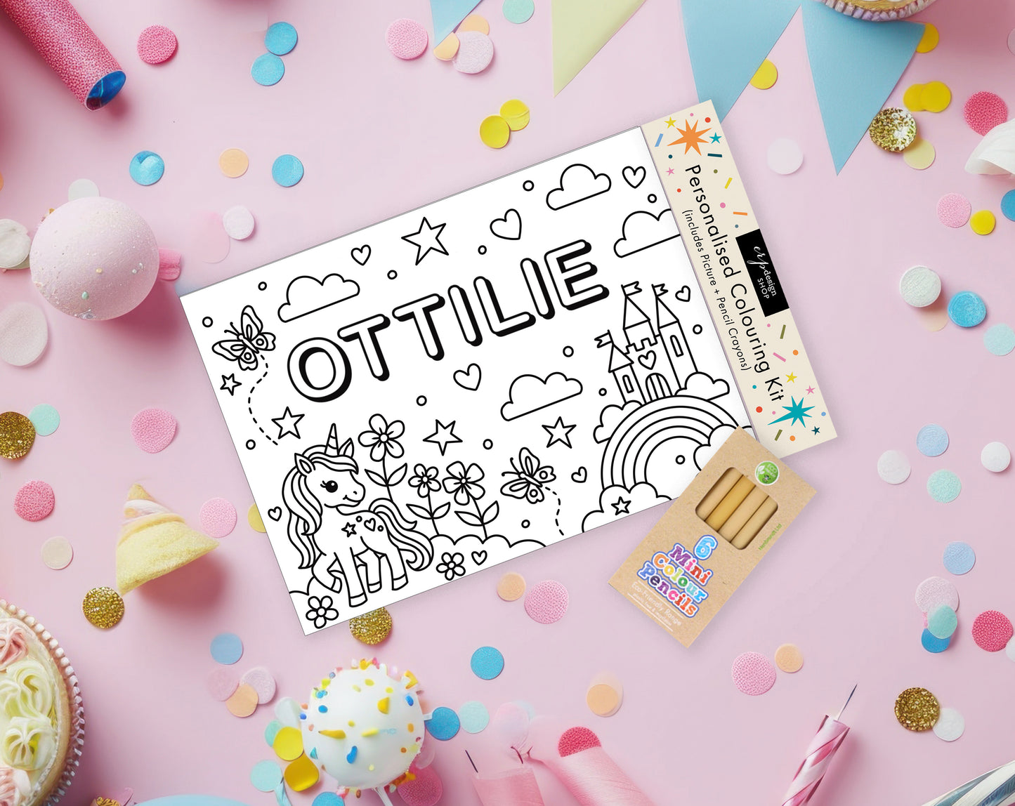 Personalised Colouring Kit (Includes Pencils) – UNICORN theme- party bags - party activity