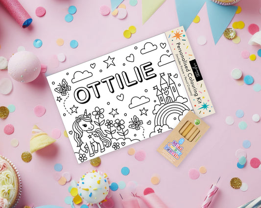 Personalised Colouring Kit (Includes Pencils) – UNICORN theme- party bags - party activity