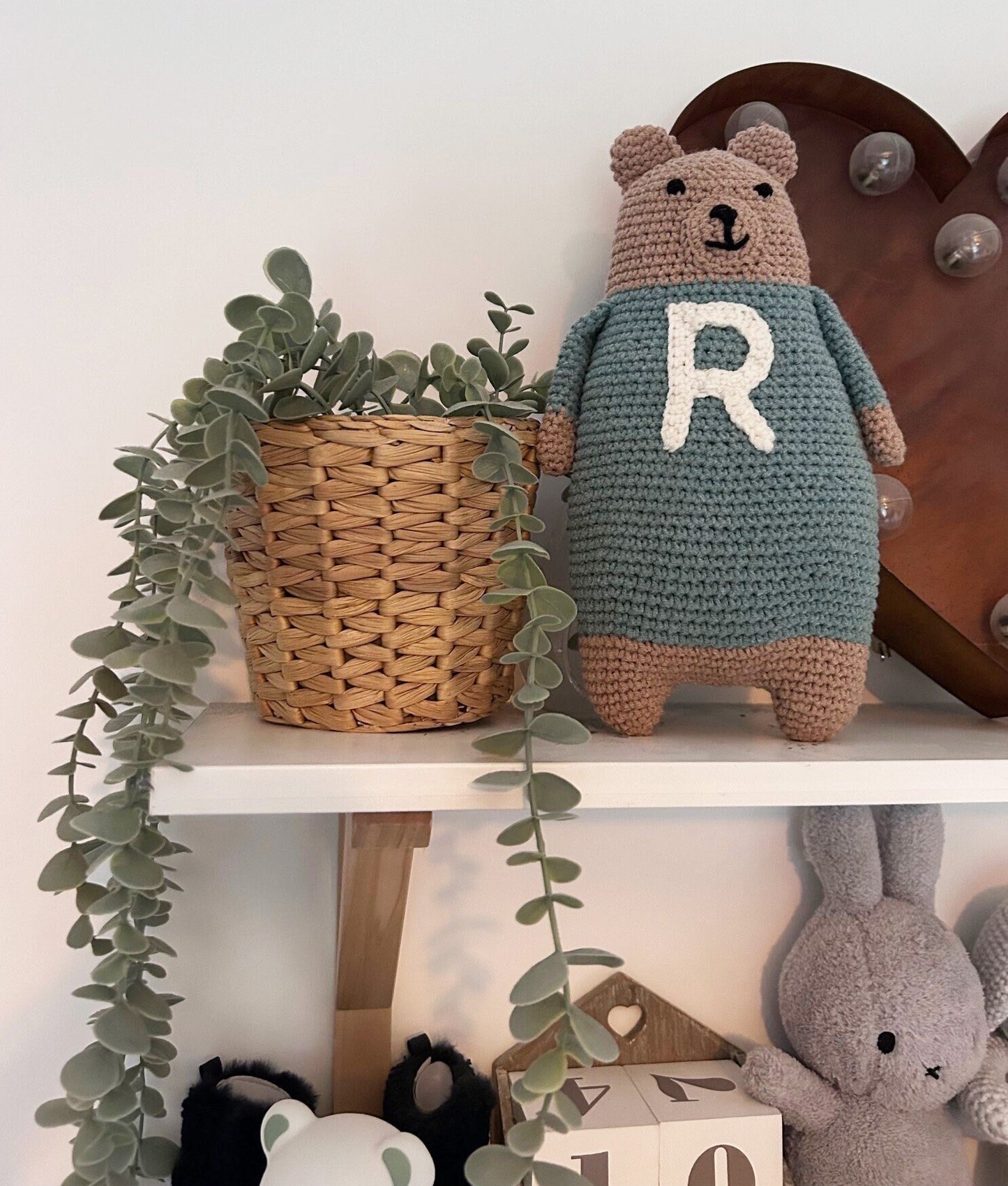 Crocheted teddy bear, personalised teddy bear, first teddy